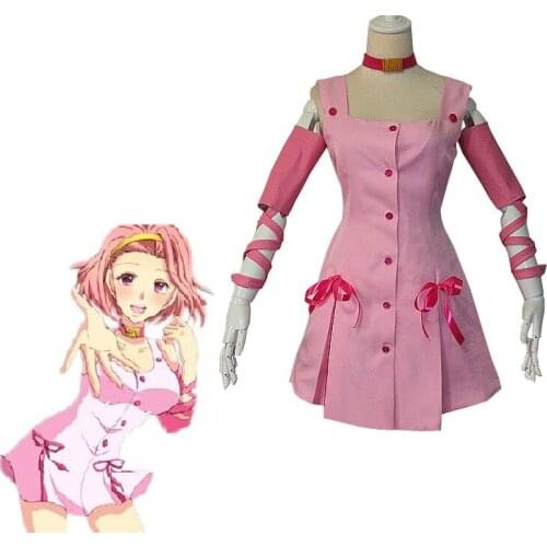 Cosplay Costume Sugimoto Reimi Pink Dress Jumpsuits Full Set ( Dress Sleevelet Neckwear Hairpin )