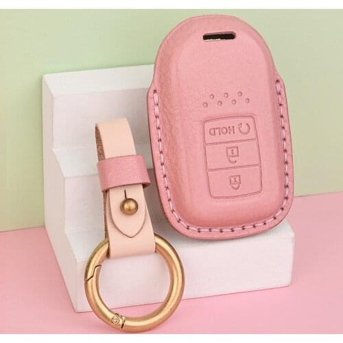 Leather Car Key Fob Case Cover Holder Chain Bag For Honda Accord Civic CRV Jazz Crosstour Crider Accessories Smart Protect