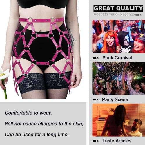 Leather Harness Hollow Out Mesh Cage Skirt Punk Sexy Mini Pencil Skirt Bdsm Body Bondage Garter Stockings Belt Exotic Costumes