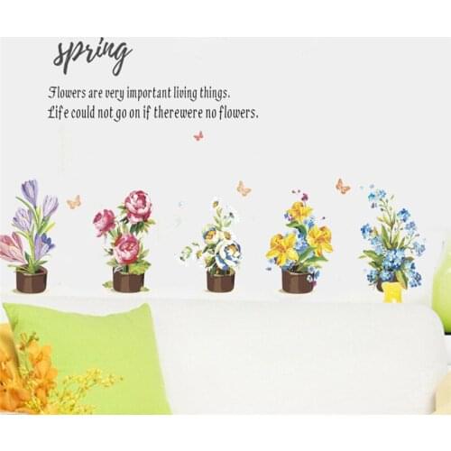 Colourful Flowerpot Wall Stickers For Living Room Bedroom Aisle Decoration Plant Mural Art Diy Pvc Pastoral Home Decals