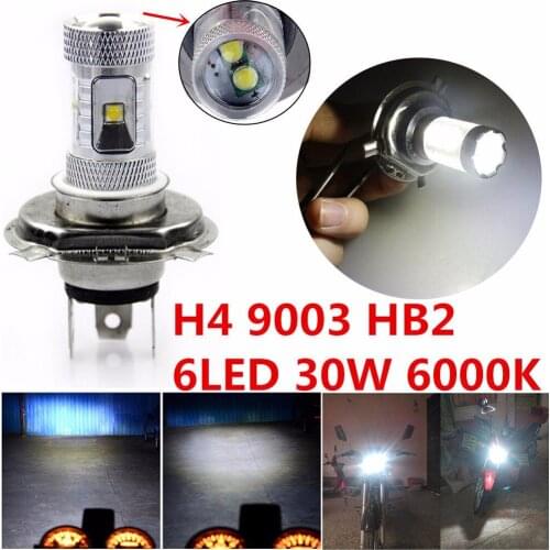Krator Motorcycles ATV 12V H4 HB2 9003 6LED White 6000K Bulb High Low Beam Headlight Driving Light DRL