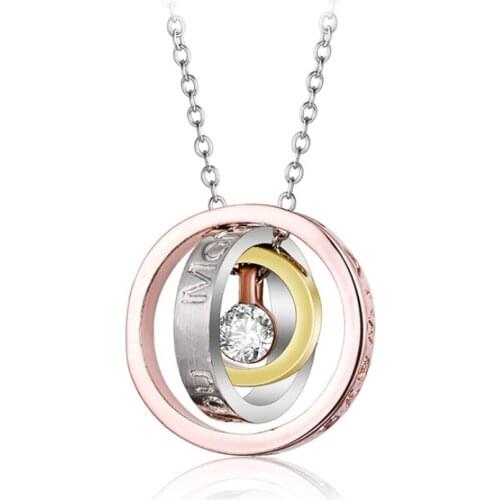 Round Circle Rhinestone Pendant Necklace Jewelry Rose Gold Silver Chains Necklaces Gifts for Men Women Couple Friends