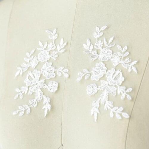 2Pieces Corded Embroidery Lace Applique Wedding Dresses Bridal Accessories DIY Embroidered Motif For Bridal Gown Wedding Veil