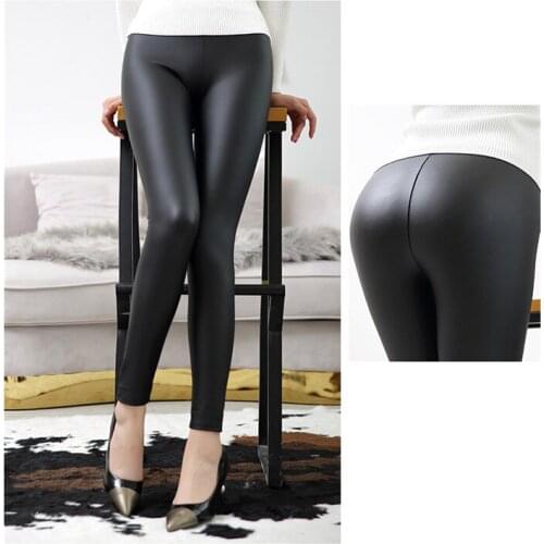 Everbellus High Waist Leather Leggings for Women Warm Black Matt Thin Thick Femme Fitness PU Leggings Sexy Push Up Slim Pants