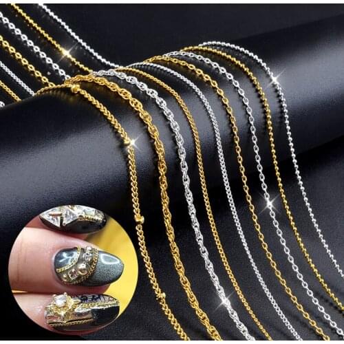 Metal Gold/Silver Chain Nail Shiny Nail Art Decoration Snake Bone Beads Line Multi-size Punk Style Chain Nail Art Accessories