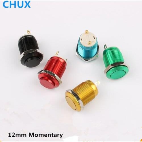 12mm Metal Push button Switch Momentary Oxidation Flat High Head Red Green Yellow Blue Black Metal ON OFF Switch