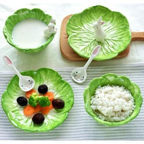 Food Fruits Rice Salad Bowl Pottery Ceramic Bowl Soup Tableware Dinner Bowl Spoon Creative Lovely Hand Painted for Children