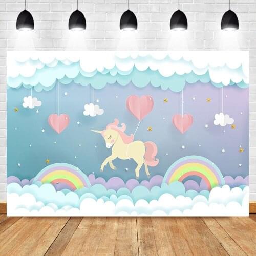Mocsicka Cartoon Backdrop Newborn Baby Birthday Unicorn Photography Backdrops Baby Shower Photo Props Studio Booth Background