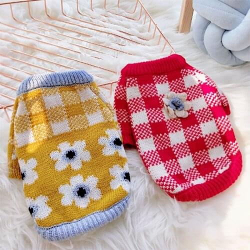 Fashion Dog Clothes Winter Dogs Pets Clothing Floral Knitted Pet Clothes for Small Medium Dogs Coat Sweater Chihuahua Puppy Coat