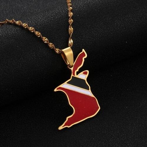 Stainless Steel Trinidad and Tobago Map Flag Pendant Necklace Trendy Map Jewelry