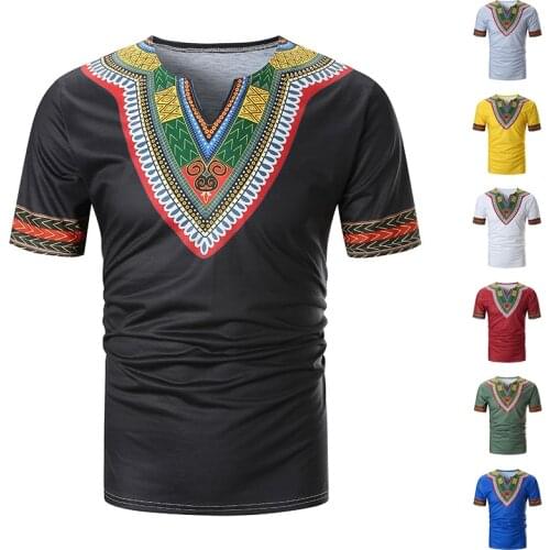 New Style ethnic style T-shirts Men Summer Casual African Print V Neck Pullover Short Sleeve T-shirt Top Blouse M-3XL