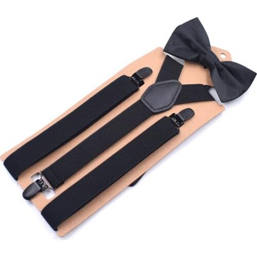 Mans Suspenders with Bow Tie Girls Braces Set Black Leather Male Vintage Casual Suspensorio Trousers Strap