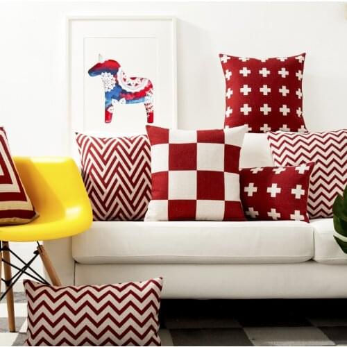 Lattice Red Geometric Pillow Cushion Cover Geomety Stripe Pillow Case Home Decorative Pillow Linen Pillowcase Sofa Cushion