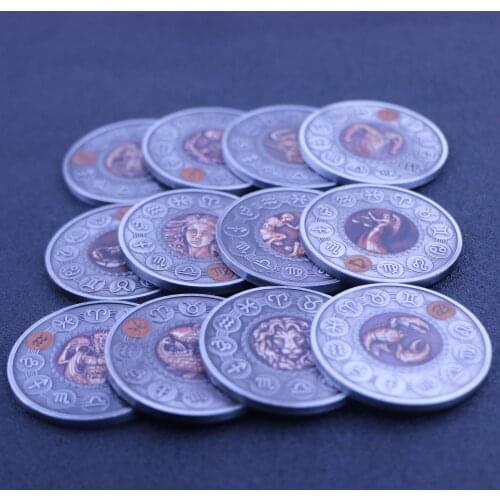 Non Magnetic 12pcs/lot Tuvalu Zodiac Challenge Silver Coin The Sign of Zodiac Constellation Colorful Souvenir Coins 40*3mm