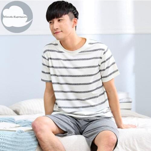 Summer Cotton Two Piece Set Short Sleeved Mens Pajamas set Sleep&Lounge Sexy Sleepwear Suit Pijama Casual Plus XXXXL Homewear