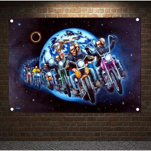 Easy Rider Posters Banners Canvas Painting Wall Art Motorcyclist Flags Flip Chart Tapestry Mural Hanging Cloth Home Decoration