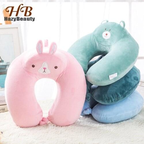 Slow Rebound Memory Foam Women U Shape Pillows Cute Rabbit Cartoon Animal Neck Pillow for Airplane Travel Office Rest Cushion