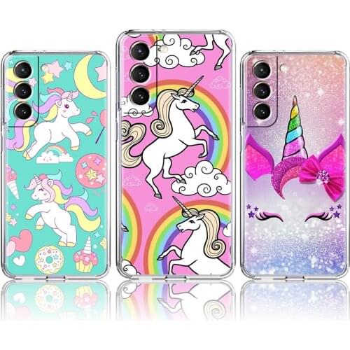 Clear Case for Samsung S20 FE S21 Capas for Galaxy S10 S9 Plus S8 Note 20 Ultra 10 Lite Soft Cover Cute Cartoon Unicorn