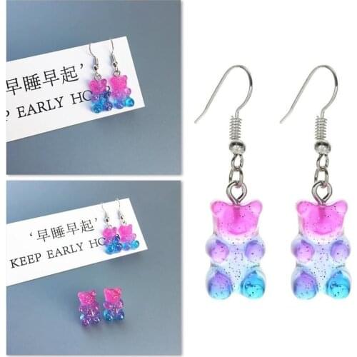 1 Pair Colorful Mini Gummy Bear Earrings Girl Minimalism Creative Cartoon Design Cute Ear Hooks Danglers Jewelry Earring Gift