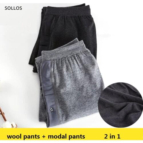 Double layer mens warm winter thermal underwear pants women leggings innerwear thermo for men wool merino male long johns clothe