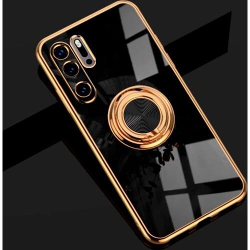 Luxury Plating Silicone Case For Huawei P30 Pro P20 Mate 20 P40 Honor 20 30 Pro Nova 5T Phone Soft Magnet Cover With Ring Holder