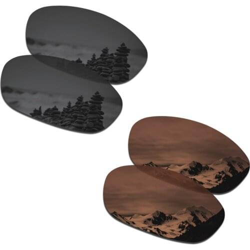 SmartVLT 2 Pairs Polarized Sunglasses Replacement Lenses for Oakley XS Fives Stealth Black and Amber Brown