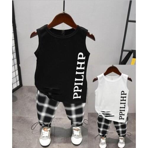 Boys tracksuit for Boys Fashion Clothing Sets Summer 2Piece Suit Clothes Cotton Boys Vest Top Pants Set Tracksuits 2-6year