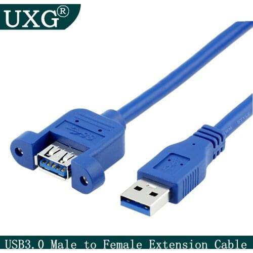 USB 3.0 Male to Female Extension Cable with Panel Mount Screw hole lock connector adapter cord for computer (With screws) 3m 1m
