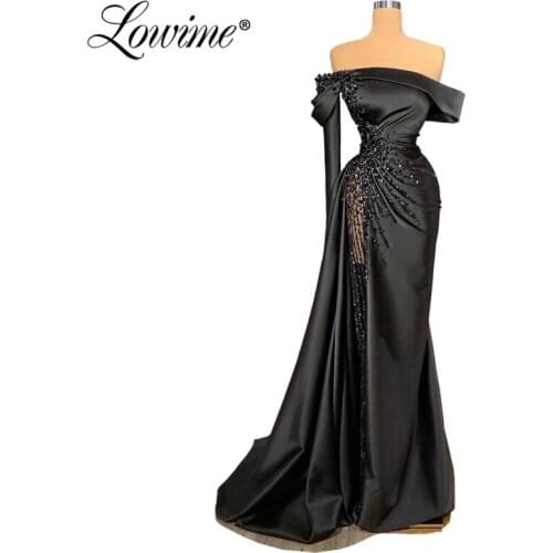 Black Beaded Mermaid Evening Dresses 2020 Off The Shoulder Handmade Long Prom Dress Dubai Design Celebrity Party Gowns Robes