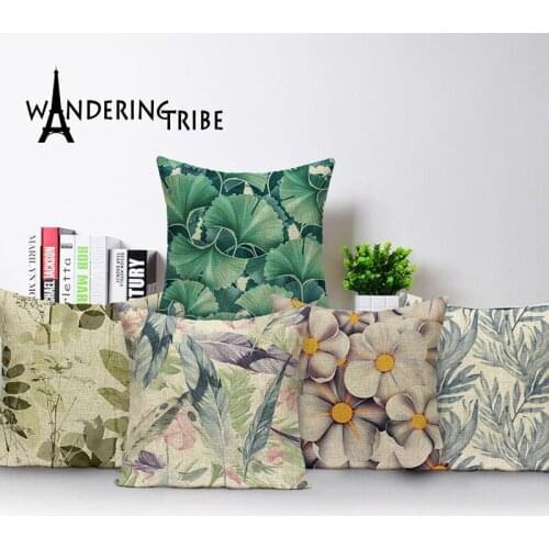 Vintage Decorative Cushion Covers Green Plant Flower Pillow Case 45 * 45 Plant Flower Spring Green Pillow Custom Throw Pillows