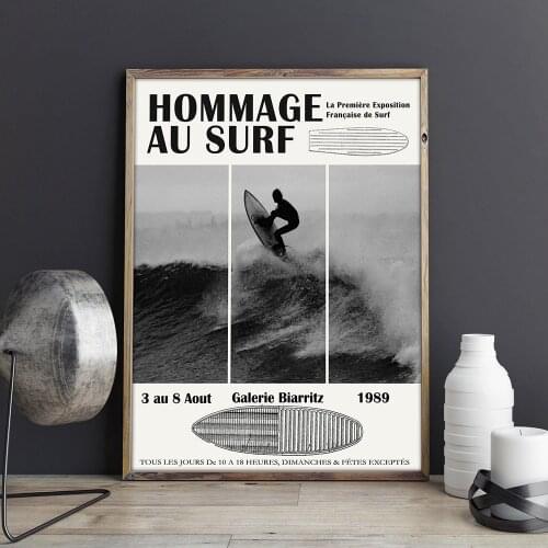 Surfing Exhibition Poster Biarritz Wall Art Black White Surf Prints Beach Modern Canvas Painting Coastal Decor for Living Room