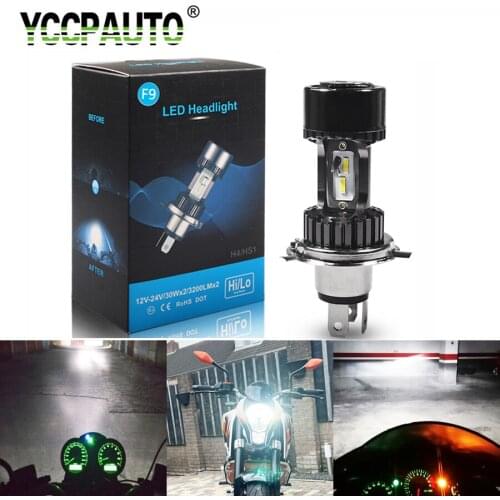 YCCPAUTO 1Pcs H4 CSP LED Motorcycle Headlights 3200LM HS1 Hi-Lo Beam Blub For Motorbike Scooter HeadLamp White 6000K 12-24V