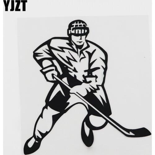 YJZT 13.1CMX14.1CM Rink Sport Hockey Stick Puck Vinyl Car Sticker Black/Silver 8A-0299