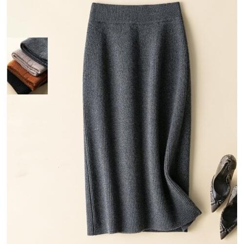 Pure 100% New Wool Skirt Autumn Winter Womens Midiskirt Middle Long Style Skirt Brand Buttock Trim And Thickened Knit Skirt