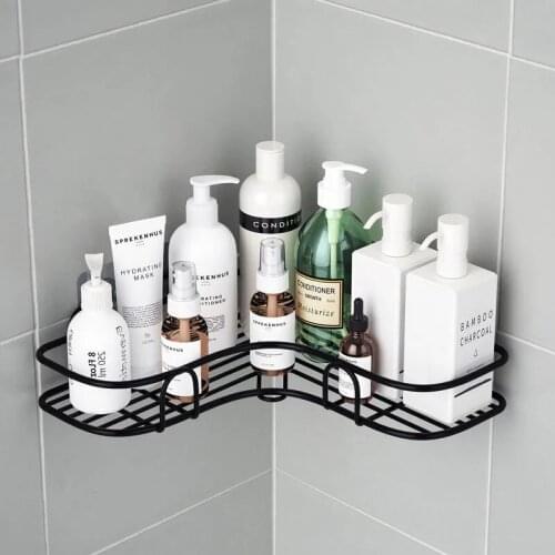 Iron Bathroom Shelf Shower Wall Mount Shampoo Storage Holder With Suction Cup No Drilling Kitchen Storage Bathroom Accessories