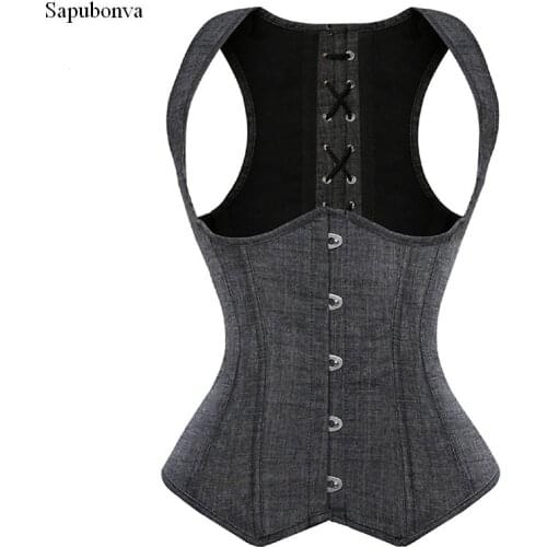 Sapubonva bustier corset vest top underbust corset straps waist cincher sexy corsets for women party gray clothing costume 6xl