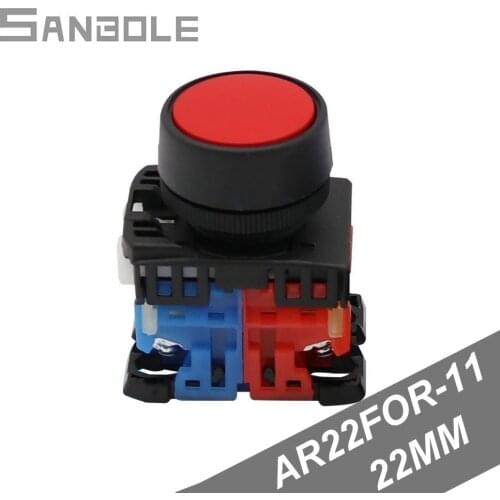 Reset Push Button Switch AR22FOR-11 Flat Knob Silver contact Open Hole 22mm Self-reset Momentary Red/Green Button