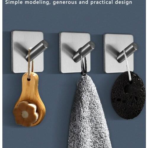1 PCS Towel Hanger High-end Hook Self Adhesive Clothes Hange Bags Key Rack Kitchen Bathroom Accessory Organizer Stainless Steel