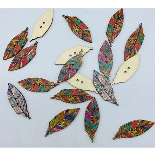 10PCS / 50PCS Wooden Leaf Buttons Childrens DIY Painting Materials Vintage Painted Wooden Buttons Home Decor Accessories