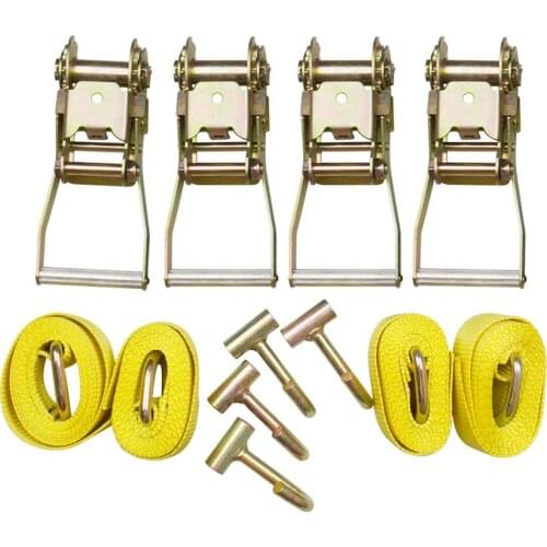 12pc YLW. 8' Lasso Strap 2" Ratchet J Finger Hook Tow Truck Tire Wheel Tie Down