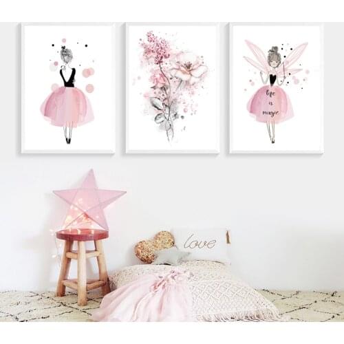 3pcs Kids Room Decor Pictures Baby Girls Bedroom Picture Nursery Wall Art Pink Painting Posters and Prints Nordic