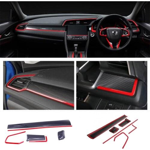 6Pcs Carbon Fiber Car Console Center Dashboard Cover Trim Decorative Stickers for Honda Civic 10th 2016 2017 2018 Car Decoration