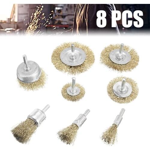 8pcs Steel Wire Wheel Brushes Buffing Drill Rotary Tools Grinder Welding Polishing Cups Metal Rust Removal Brush