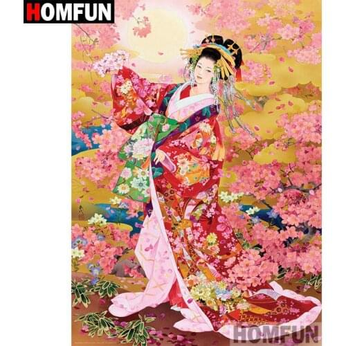 HOMFUN Full Square/Round Drill 5D DIY Diamond Painting "Japanese woman" Embroidery Cross Stitch 5D Home Decor Gift A08763