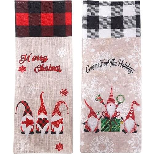 Merry Christmas Cartoon Cute Faceless Old Man Wine Champagne Bottle Bags Covers Table Dress Up Christmas Home Table Decoration