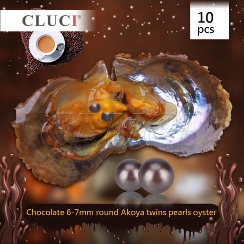 CLUCI 10PCS Chocolate 6-7mm ROUND AKOYA TWINS pearls oysters, pearls for women jewelry making, 20 pearls can get WP200SB