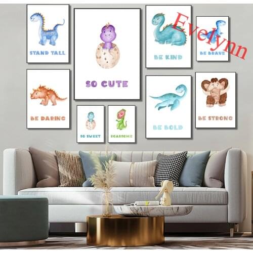 Dinosaur Watercolour Nordic Wall Art Poster Print Canvas.Lovely Gift Idea.Baby Girl Boy Bedroom,Nursery Kid Bedroom Living Room