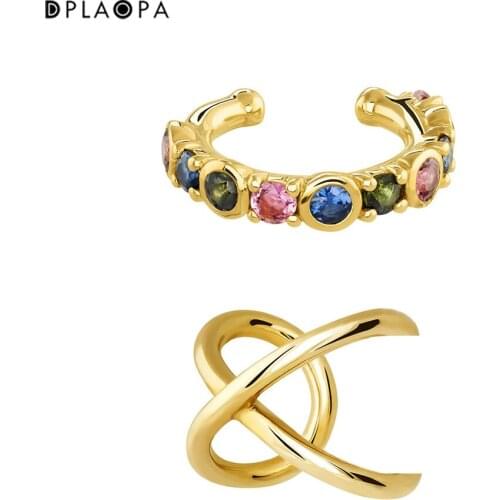 DPLAOPA 925 Sterling Silver Gold Coated Silver Tourmaline Cartilage Piercing Clips No Piercing Clips Women Rock Punk Jewelry