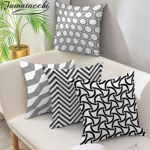 Fuwatacchi Black and White Plaid Pillow Case Geometric Line Pattern Cushion Cover for Home Sofa Car Decorative Throw Pillowcases