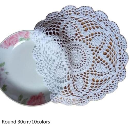 HOT Round Crochet Table place Mat cloth cotton lace Placemat cup mug tea coffee coaster drink Pad doily dining Christmas kitchen
